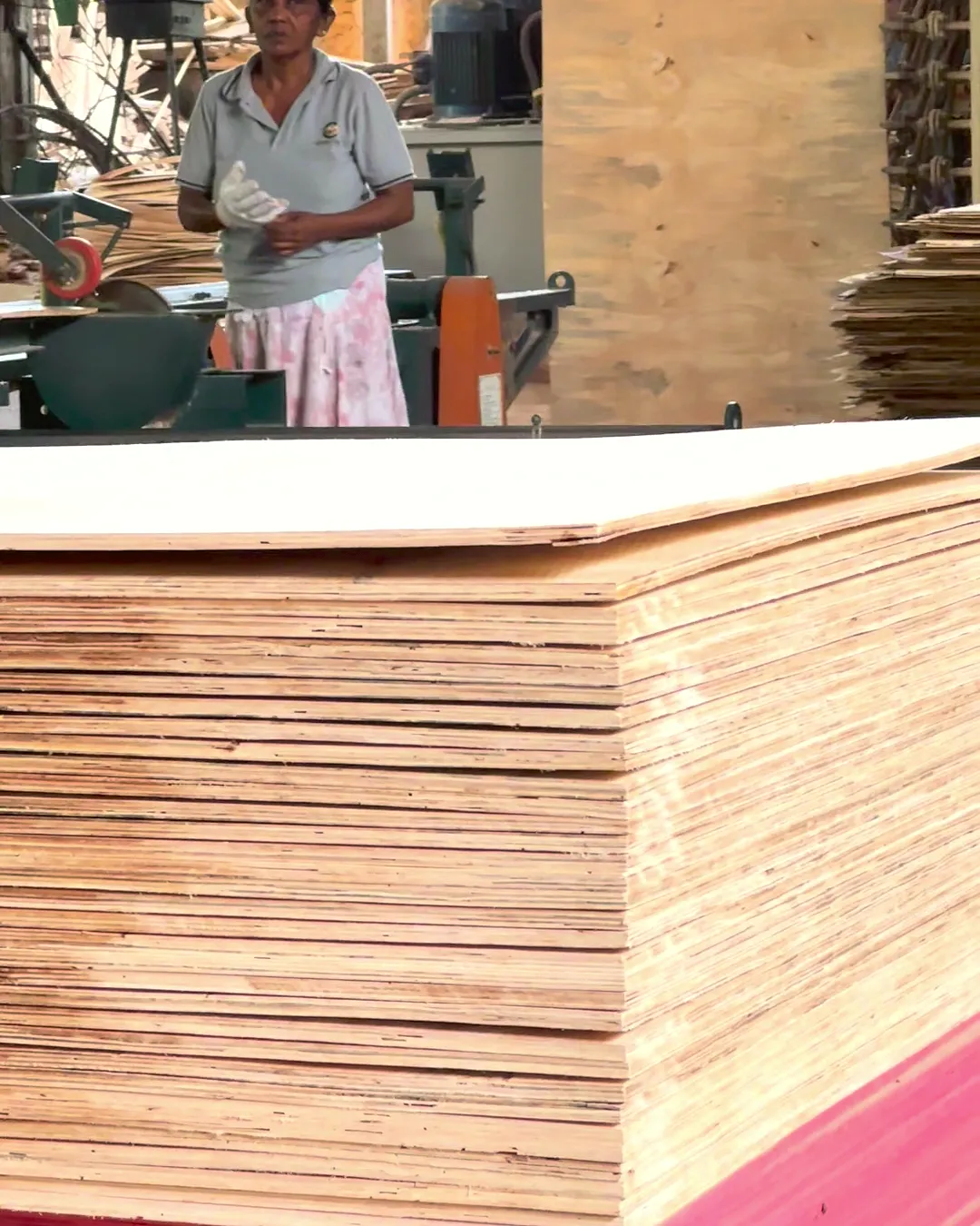 Finished plywood stacked for dispatch